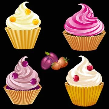 Several types cakes with creams Stock Illustration