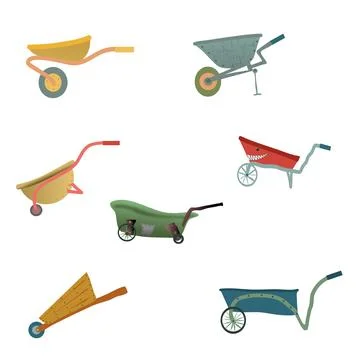 Several types of garden carts with one wheel. Stock Illustration