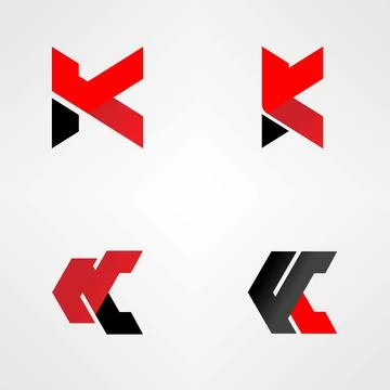 Several types of letters K with black and red coloring. Stock Illustration