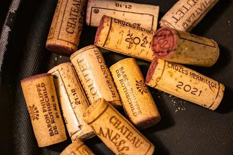 Several used wine corks Stock Photos