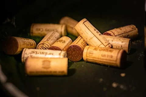 Several used wine corks Stock Photos