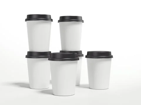 Several white coffee cups. 3d rendering Illustration