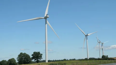 Several wind turbines in the fields, in the region of Auvergne, France Stock Footage 239078963