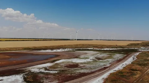 Several windmills represent environmentalism and alternative energy Stock Footage 126776796