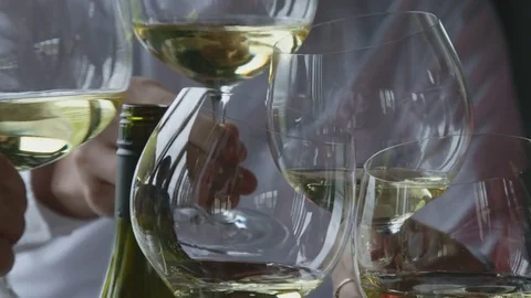 Several Wine Glasses Clinking Stock Footage 82670946
