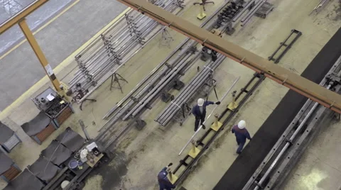 Several workers works with the crane and pipe from top view Stock Footage 62084261