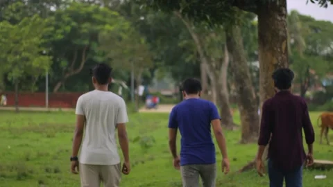 Several young men are walking Stock Footage 296525247