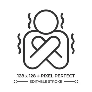 Severe body chills pixel perfect simple line icon Stock Illustration