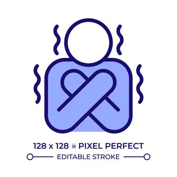 Severe body chills pixel perfect line color icon Stock Illustration