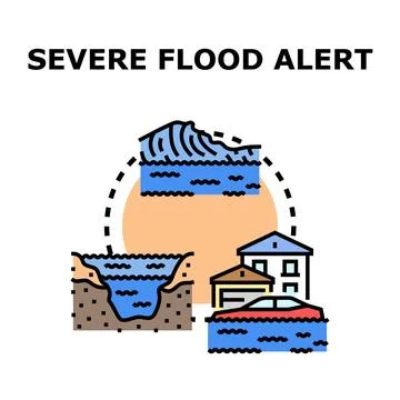 Severe flood alert warning increasing water level Stock Illustration