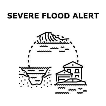 Severe flood alert warning increasing water level Stock Illustration