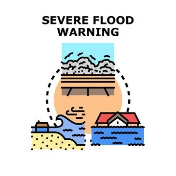 Severe flood warning concept with destructive natural disaster Illustrazione stock