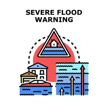 Severe flood warning concept with rising water level Stock Illustration