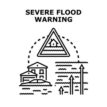 Severe flood warning concept with rising water level Stock Illustration