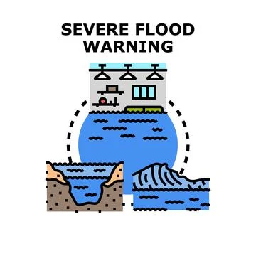 Severe flood warning concept with rising water levels Illustrazione stock
