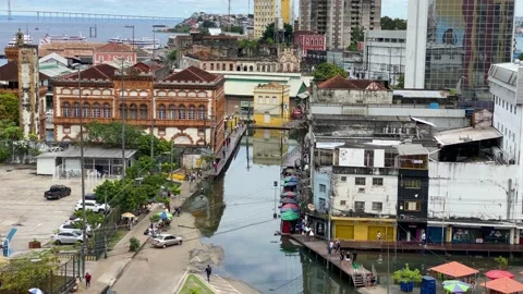Severe flooding in downtown Manaus, Amazonas state, Brazil 4K Stock Footage 155463550