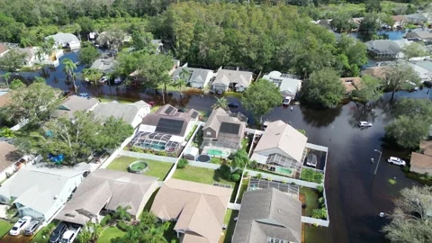 Severe Flooding from Milton Hurricane Devastates New Port Richey, Florida Stock Footage 288127043