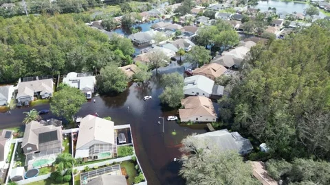 Severe Flooding from Milton Hurricane Devastates New Port Richey, Florida Stock Footage 288127837