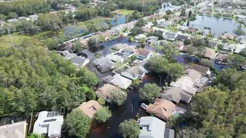 Severe Flooding from Milton Hurricane Devastates New Port Richey, Florida Stock Footage 288128046