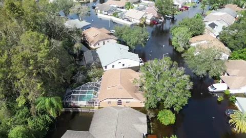 Severe Flooding from Milton Hurricane Devastates New Port Richey, Florida Stock Footage 288129099