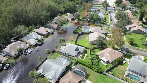 Severe Flooding from Milton Hurricane Devastates New Port Richey, Florida Stock Footage 288129492