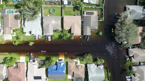 Severe Flooding from Milton Hurricane Devastates New Port Richey, Florida Stock Footage 288130229