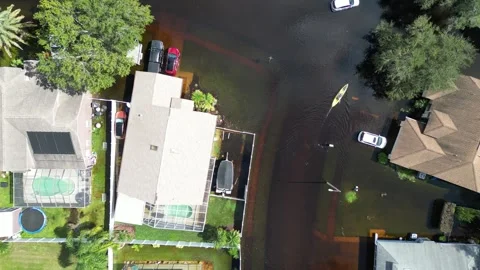 Severe Flooding from Milton Hurricane Devastates New Port Richey, Florida Stock Footage 288130790