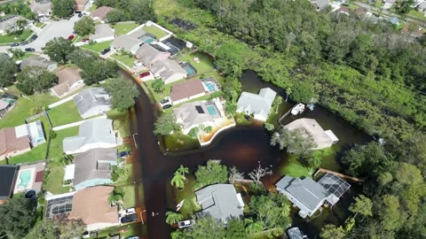 Severe Flooding from Milton Hurricane Devastates New Port Richey, Florida Stock Footage 288131329