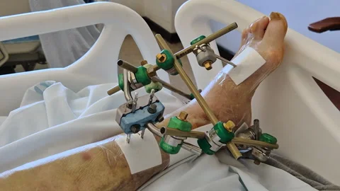Severe foot deformities on an elderly patient’s foot in a hospital bed Video stock 333187630