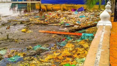 Severe pollution of plastic waste and solid waste in coastal areas Stock Photos