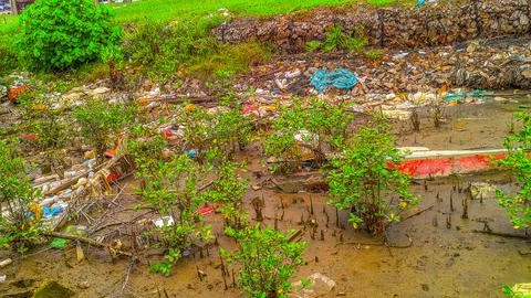 Severe pollution of plastic waste and solid waste in coastal areas Stock Photos