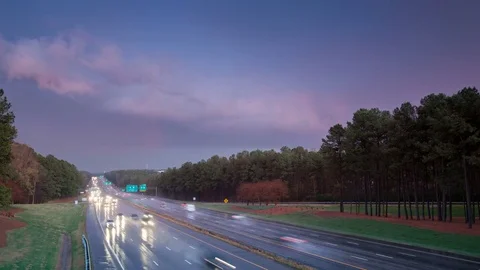 Severe Rain Storm Timelapse on Interstate 40 Traffic Stock-Footage 73622041