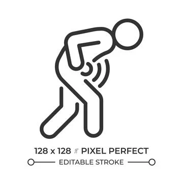 Severe stomach ache pixel perfect simple line icon Stock Illustration