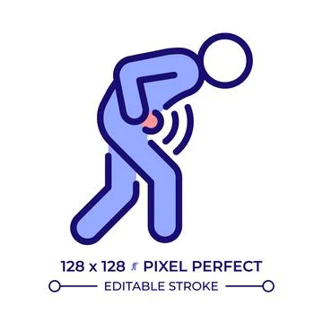 Severe stomach ache pixel perfect line color icon Stock Illustration