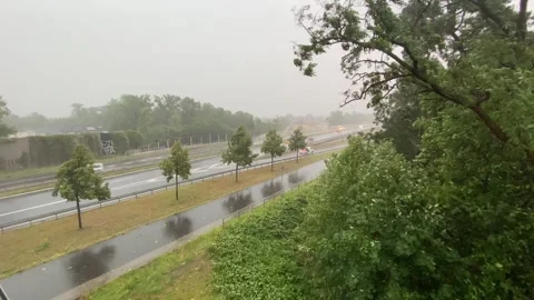 Severe storm and thunderstorms affected BerlinBrandenburg and Havelland district Stock Footage 312032438