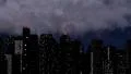Severe storm breaks over megalopolis skyscrapers, heavy rain and thunder sounds 4k or 4k+ Resolution