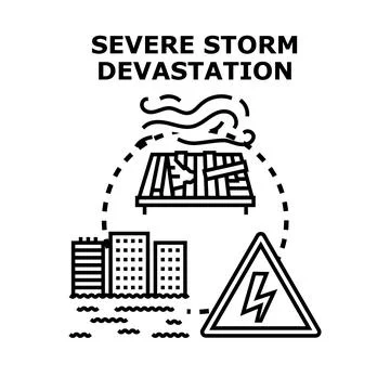 Severe storm impacts causing urban devastation Stock Illustration