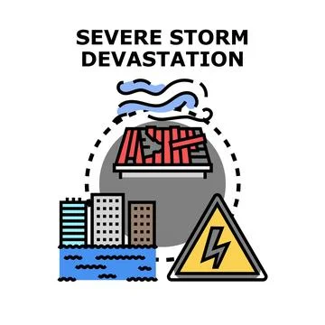 Severe storm impacts causing urban devastation Stock Illustration