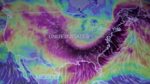 Severe Storm Risk Over USA Dashboard weather anomaly camera shot of compute.. Stock Footage 337059292