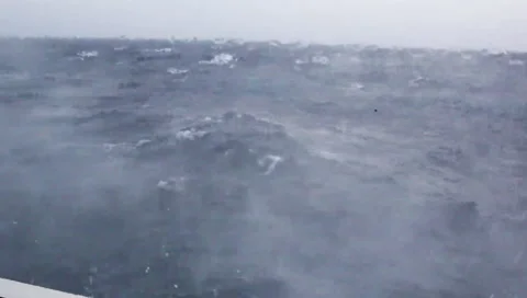 Severe storm at sea, view from the ship window, waves at sea, storm warning. Stock Footage 147934556