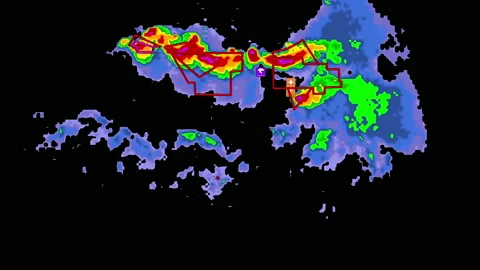 Severe storms with tornado warning and lightning on severe weather radar screen Stock Footage 158001209