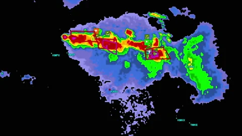 Severe storms with tornado warning and lightning on severe weather radar screen Stock Footage 158001657