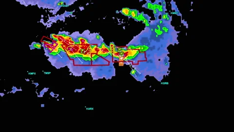 Severe storms with tornado warning and lightning on severe weather radar screen Stock Footage 158008931