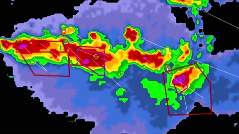 Severe storms with tornado warning and lightning on severe weather radar screen Vídeo Stock 158009914
