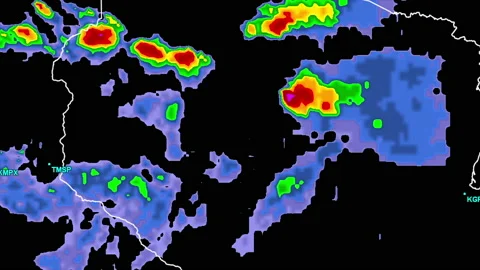 Severe storms with tornado warning and lightning on severe weather radar screen Vídeo Stock 158026835