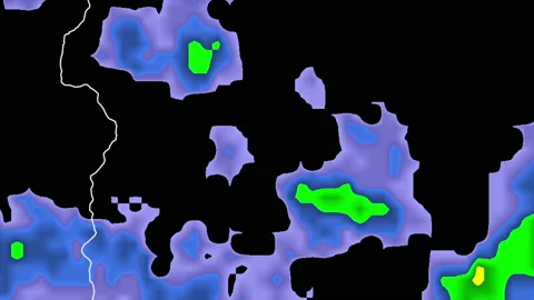 Severe storms with tornado warning and lightning on severe weather radar screen Vídeo Stock 158027055