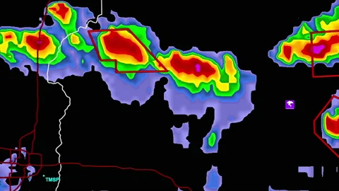 Severe storms with tornado warning and lightning on severe weather radar screen Vídeo Stock 158029898