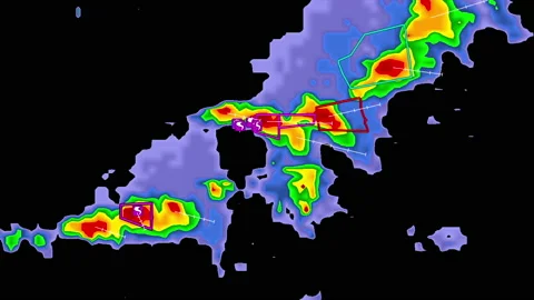 Severe storms with tornado warning and lightning on severe weather radar screen Vídeo Stock 158656433
