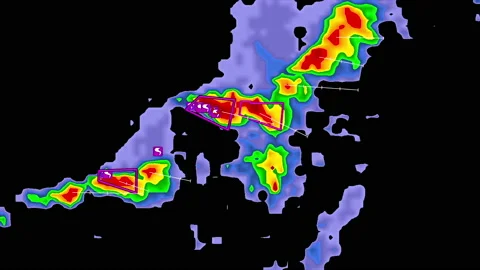 Severe storms with tornado warning and lightning on severe weather radar screen Vídeo Stock 158657787