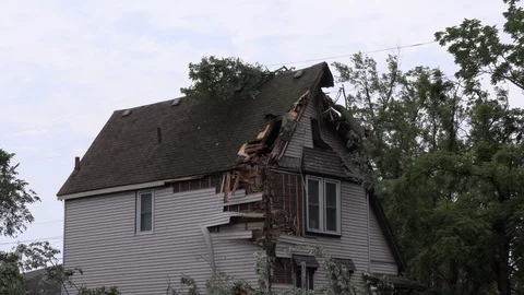 Severe thunderstorm and wind damage to property and trees Stock Footage 112990109